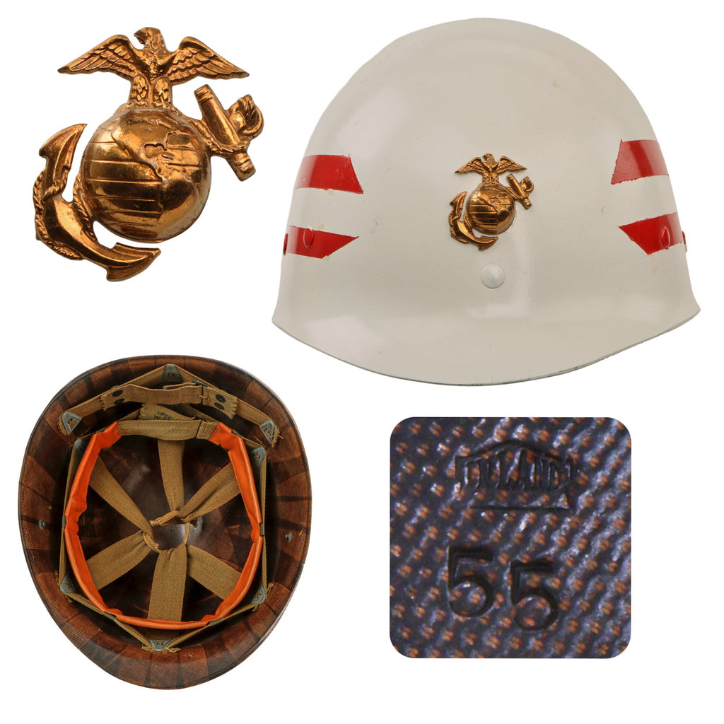 Original U.S. WWII / Korean War US Marine Corps Military Police Painted M1 Helmet Liner By INLAND With EGA Original Items
