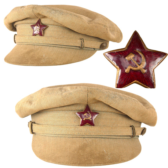 Original Soviet WWII Red Army M1924 Peaked Visor With Enamel Cap Device Original Items