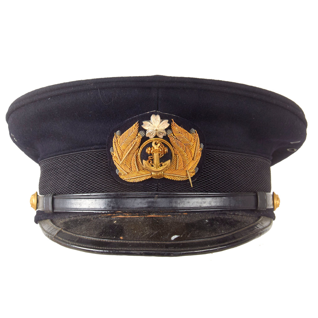 Original WWII Imperial Japanese Navy IJN Officer Visor Cap with Stitched Kanji Characters