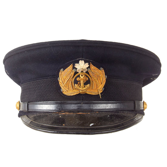 Original WWII Imperial Japanese Navy IJN Officer Visor Cap with Stitched Kanji Characters