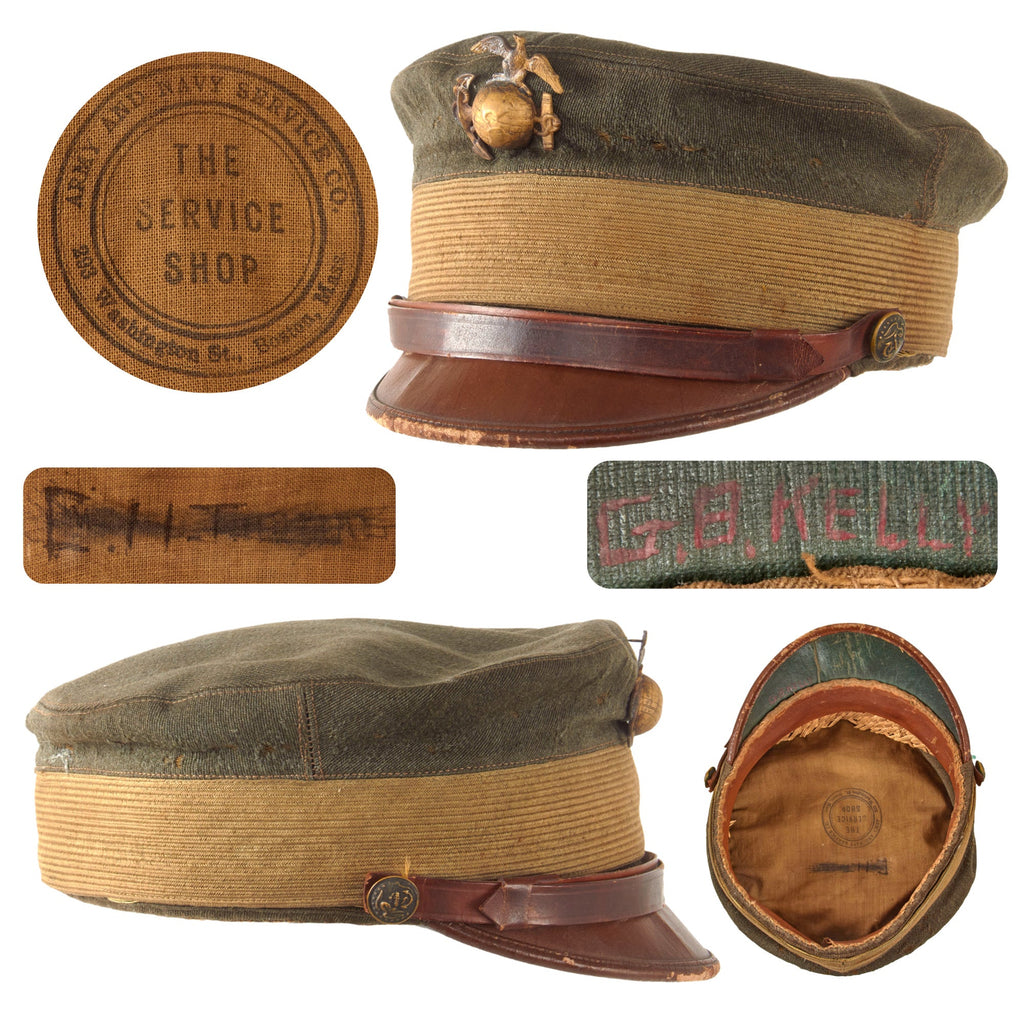 Original U.S. WWI USMC Marine Corps Officer’s Bell Crown Visor Cap with EGA Insignia - Named Original Items