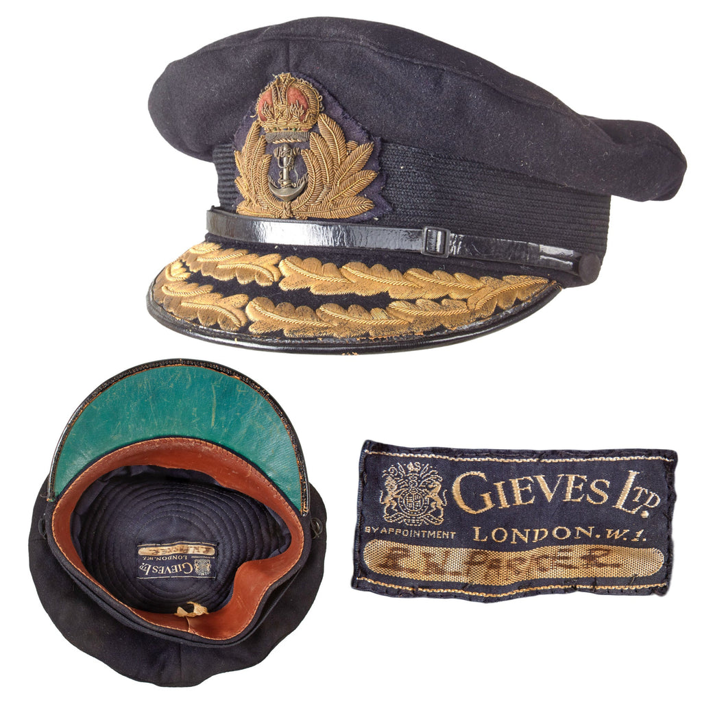 Original British WWII Named Royal Navy Admiral Visor Cap by Gieves of London - R. W. Parker Original Items