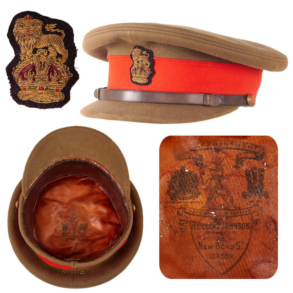 Original British WWII Era Army Colonel Peaked Field Visor Cap by Herbert Johnson of London Original Items