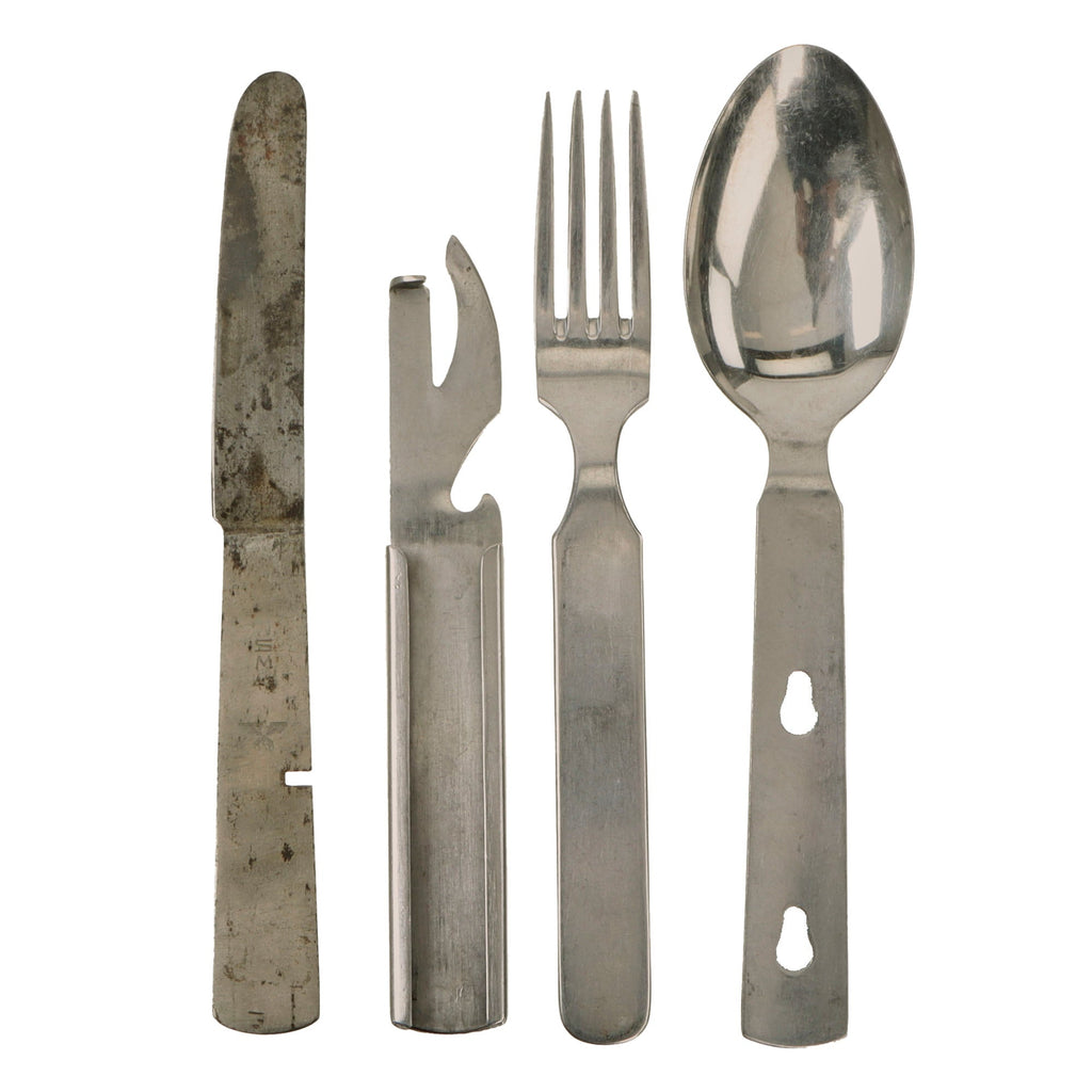 Original German WWII Mess Kit Utensil Set Dated 1941-1943 - Steel and Stainless Steel Original Items