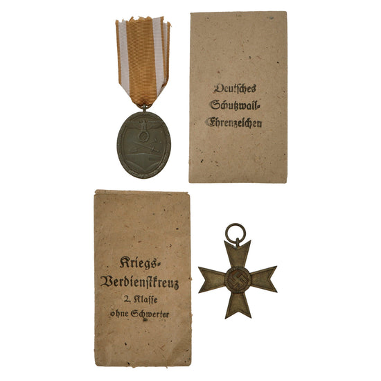 Original German WWII Pair of Awards in Issue Packets - War Merit Cross 2nd Class KvKII and Western Wall Medal Original Items
