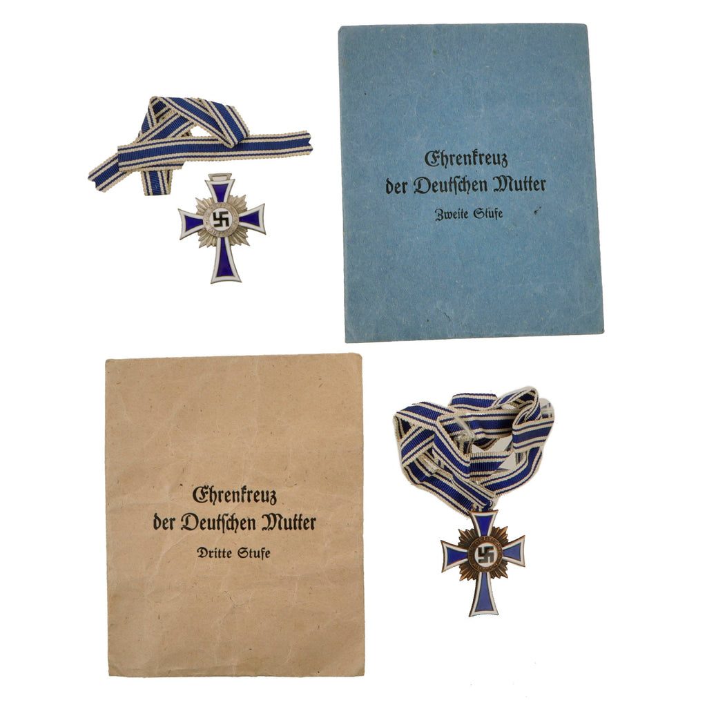 Original German WWII Mother’s Cross Set in Award Envelopes - (1) Silver and (1) Bronze - Cross of Honor of the German Mother Original Items