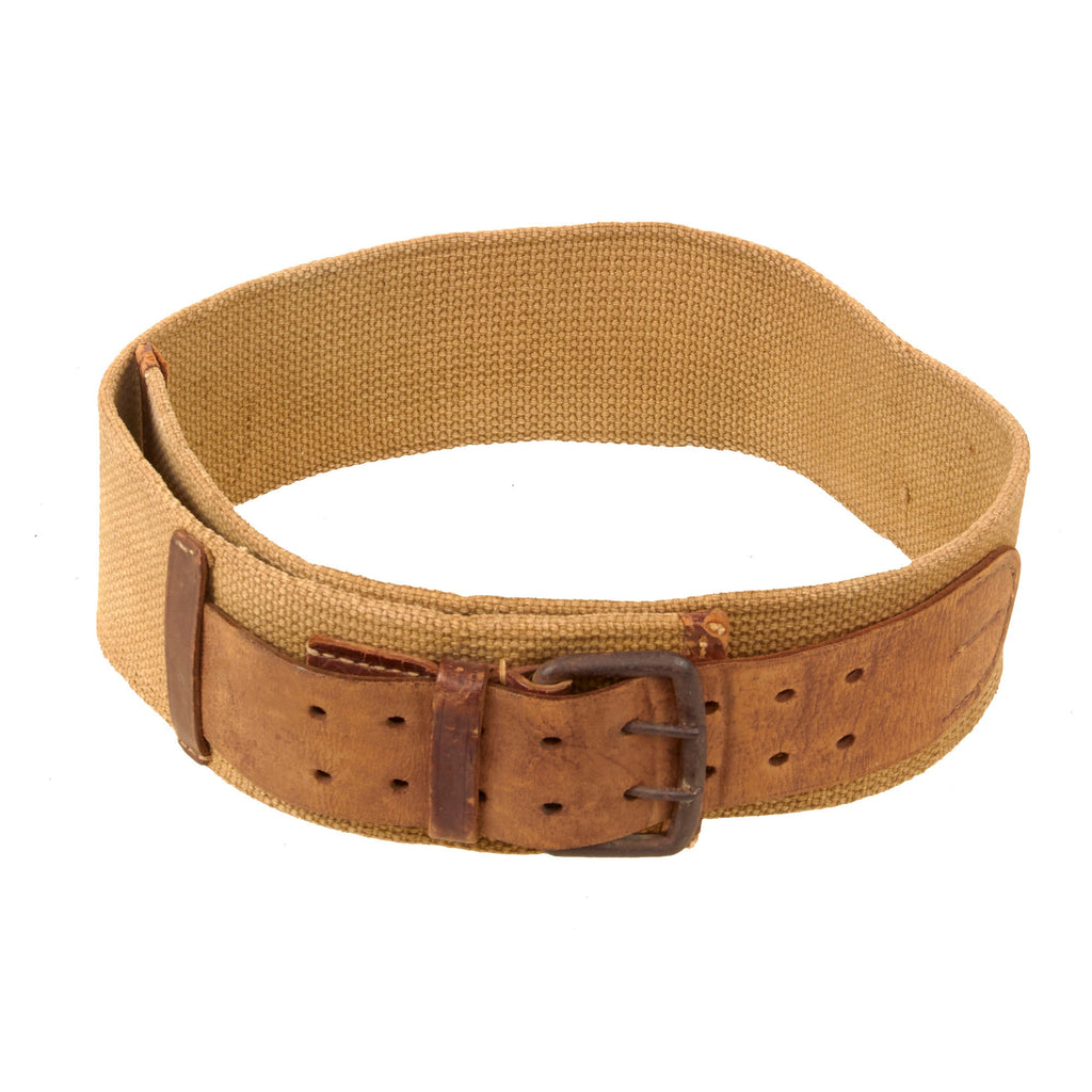 Original Japanese WWII Army Officer’s Web Belt with Leather Strap and Buckle - Rare Original Items