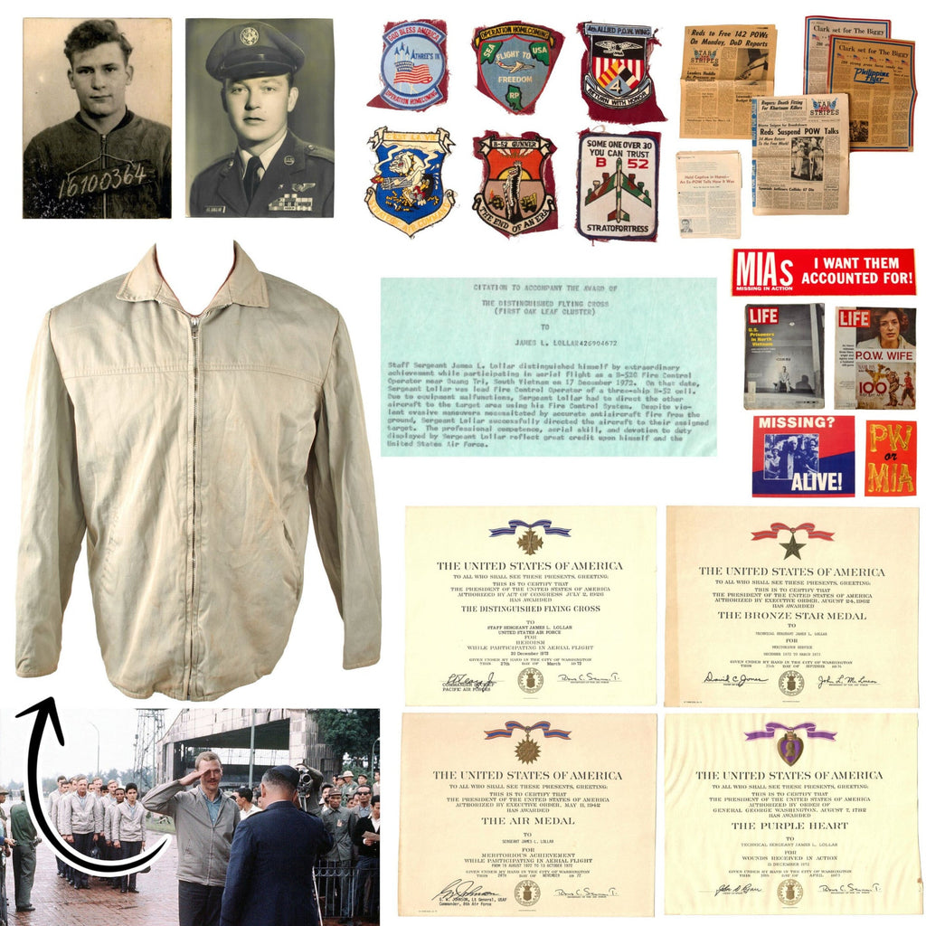 Original U.S. Vietnam War Prisoner of War Grouping with Operation Homecoming North Vietnamese-Issued Jacket, Distinguished Flying Cross & Bronze Star Award Certificates, and Outstanding Ephemera - B-52 Gunner Staff Sergeant James Leon Lollar Original Items