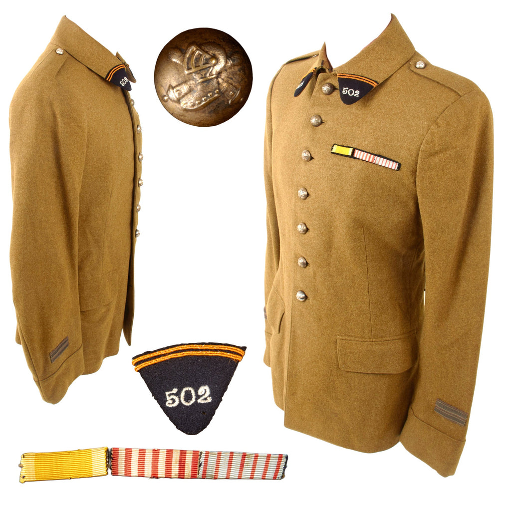 Original French WWII 502nd Tank Regiment Régiment de Chars de Combat Lieutenant Officer’s Uniform Tunic with Ribbon Bar Original Items