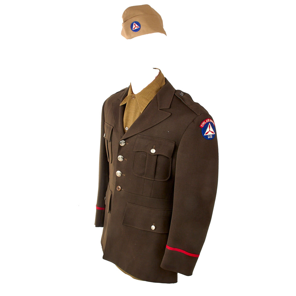 Original U.S. WWII Civil Air Patrol Officer’s Uniform Grouping with Jacket, Shirt, Garrison Caps and Cadet Badge Original Items