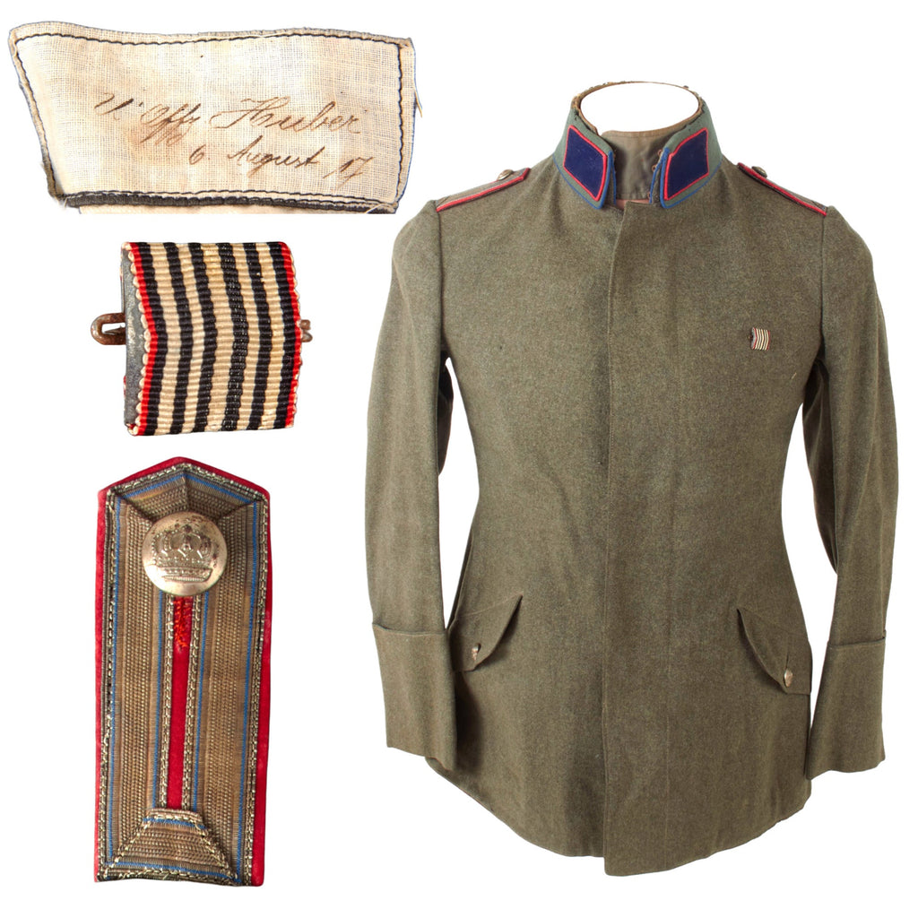 Original Imperial German WWI Named Veterinary NCO Private Purchase M1915 Feldbluse Uniform with Merit Cross for War Aid Ribbon - Dated August 1917 Original Items