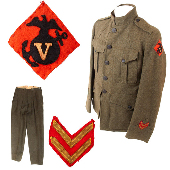 Original U.S. WWI Machine Gun Company, 13th Regiment USMC P1917 Marine Corps Forest Green Uniform Tunic & Matching Breeches - Dated 1918 Original Items