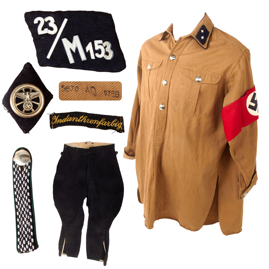 Original German WWII NSKK Truppführer Troop Leader Service Uniform Shirt and Corduroy Breeches - Sturm 23 / Motorstandarte 153 Original Items