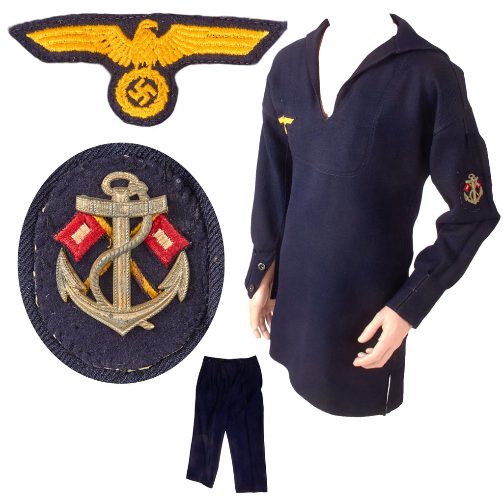 DRAFT Original German WWII Kriegsmarine Navy Flak Gun Leader Bootsmannmaat Petty Officer Blue Wool Uniform Jumper & Trousers (Copy) Original Items