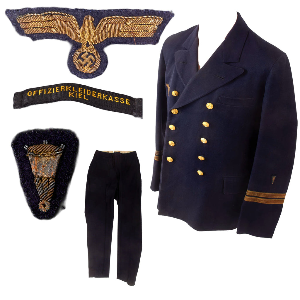Original German WWII Kriegsmarine Defensive Ordnance Mine Warfare Oberleutnant zur See Officer's Uniform - Reefer Jacket & Trousers Original Items