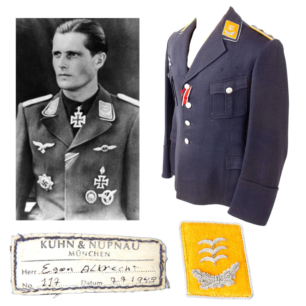 Original German WWII Luftwaffe Flight Branch Fliegerbluse Tunic Named Tunic to Knight's Cross Recipient Ace Pilot Hauptmann Egon Albrecht-Lemke Original Items