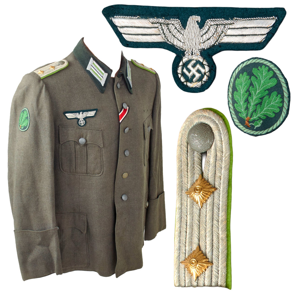 Original German WWII Heer Army Jäger Hauptmann Officer M36 Field Uniform Tunic with Jäger Badge and Breeches Original Items