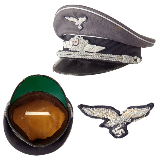 Original German WWII Luftwaffe Officer Schirmmütze Visor Cap with Embroidered Bullion Insignia - Size 56 Original Items