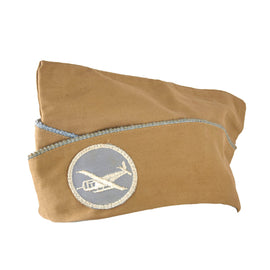Original U.S. WWII Airborne Enlisted Tan Garrison Cap with Infantry Piping & Glider Patch - Laundry Number