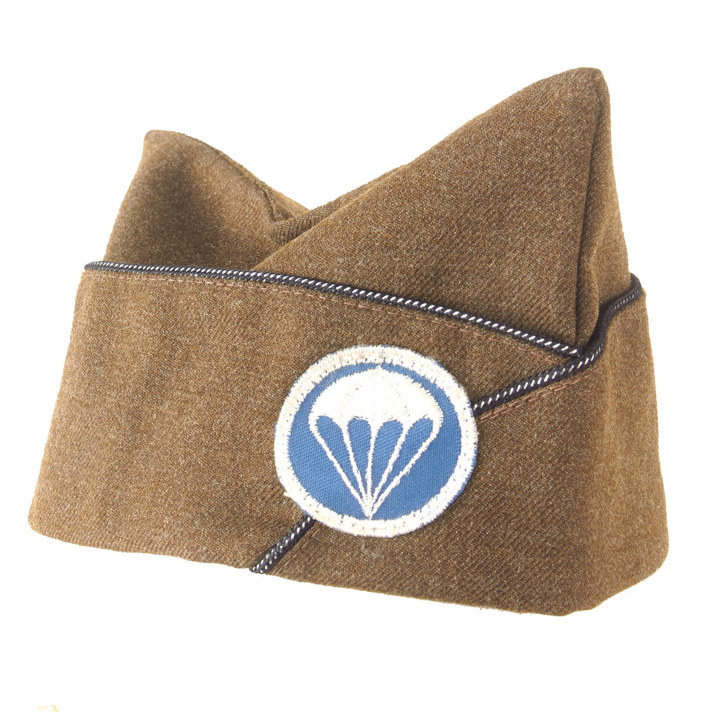 Original U.S. WWII Parachute Infantry Officer’s Garrison Cap with Officer’s Piping & Early Paratrooper Infantry Patch Original Items