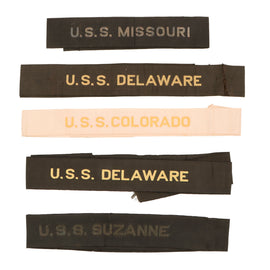 Original U.S. Pre-WWI to WWI Navy Ship Flat Cap Tally Lot with Research - Five Total