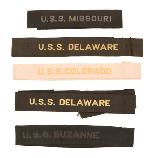 Original U.S. Pre-WWI to WWI Navy Ship Flat Cap Tally Lot with Research - Five Total