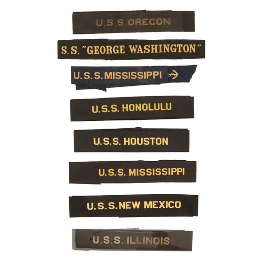 Original U.S. WWII Navy Ship Flat Cap Tally Lot with Research - Nine Total