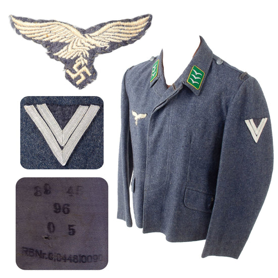Original German WWII Luftwaffe Field Division Reconnaissance Obergefreiter Enlisted Two Pocket Fliegerbluse Field Uniform Tunic Original Items