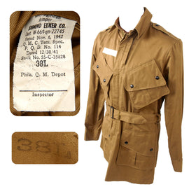 Original U.S. WWII Airborne M1942 Paratrooper Jump Jacket without Reinforcements with Quartermaster Contract Tag & Original Belt - Excellent