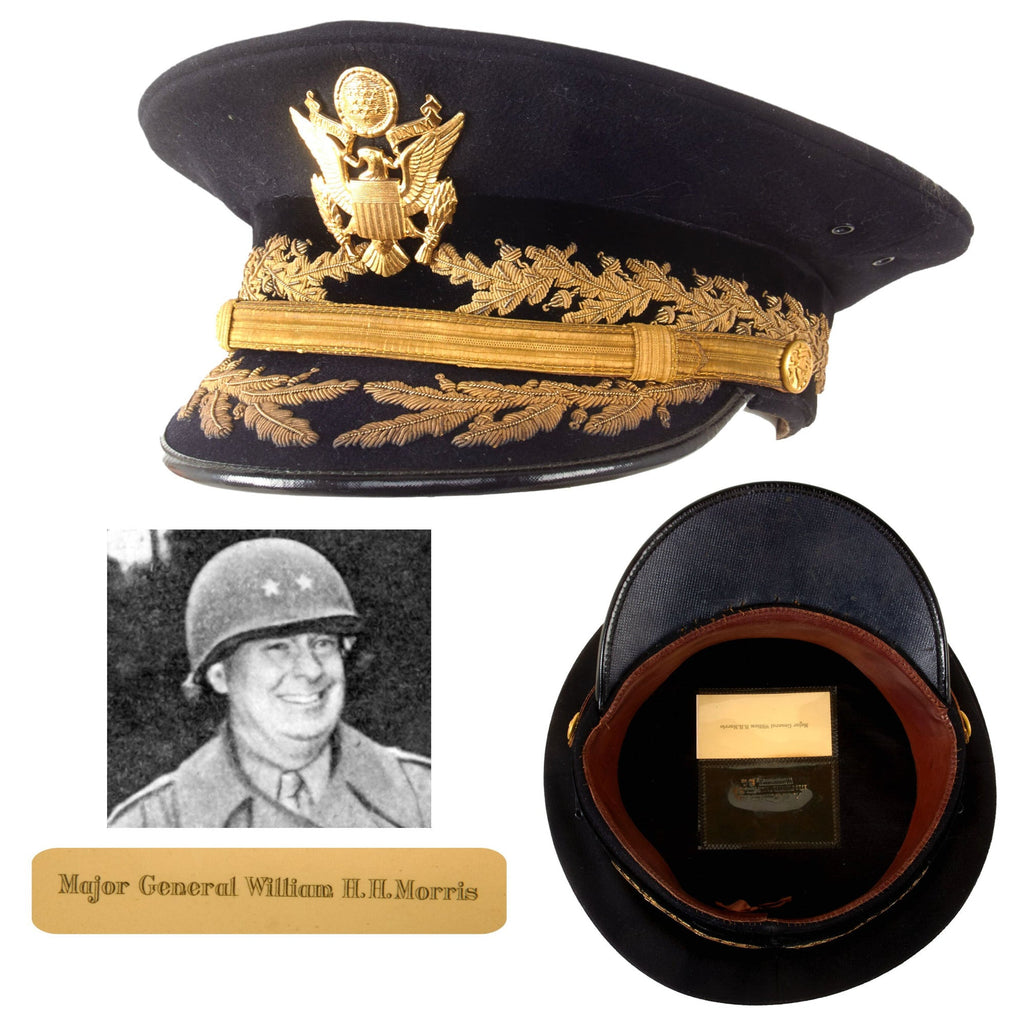 Original U.S. WWII Major General William H.H. Morris General Officer’s Dress Visor Cap with Calling Card - Commander of 10th Armored Division Original Items