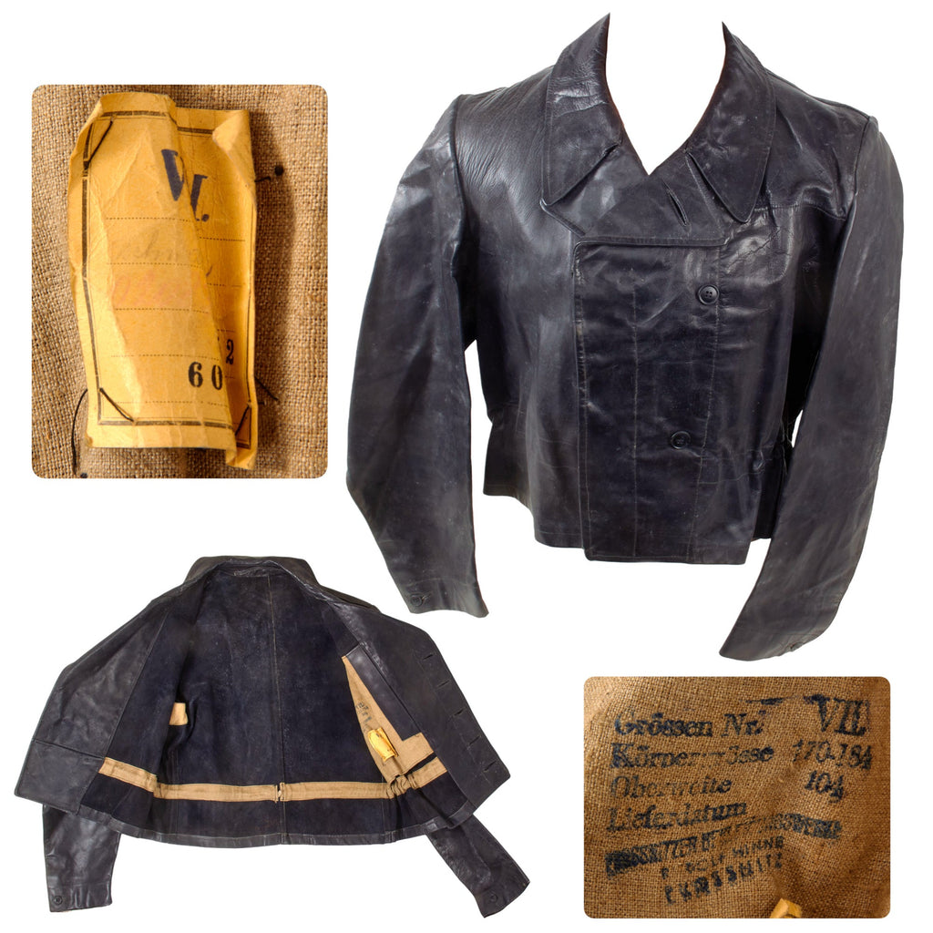 Original German WWII Luftwaffe Pilot / Panzer Tanker Style Private Purchase Double Breasted Brown Leather Jacket Original Items