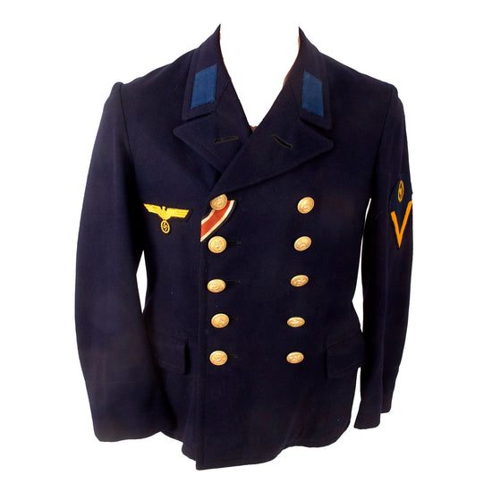Original German WWII Kriegsmarine Kraftfahrgefreite Driver 2nd Class Enlisted Reefer Jacket with EKII Ribbon Original Items