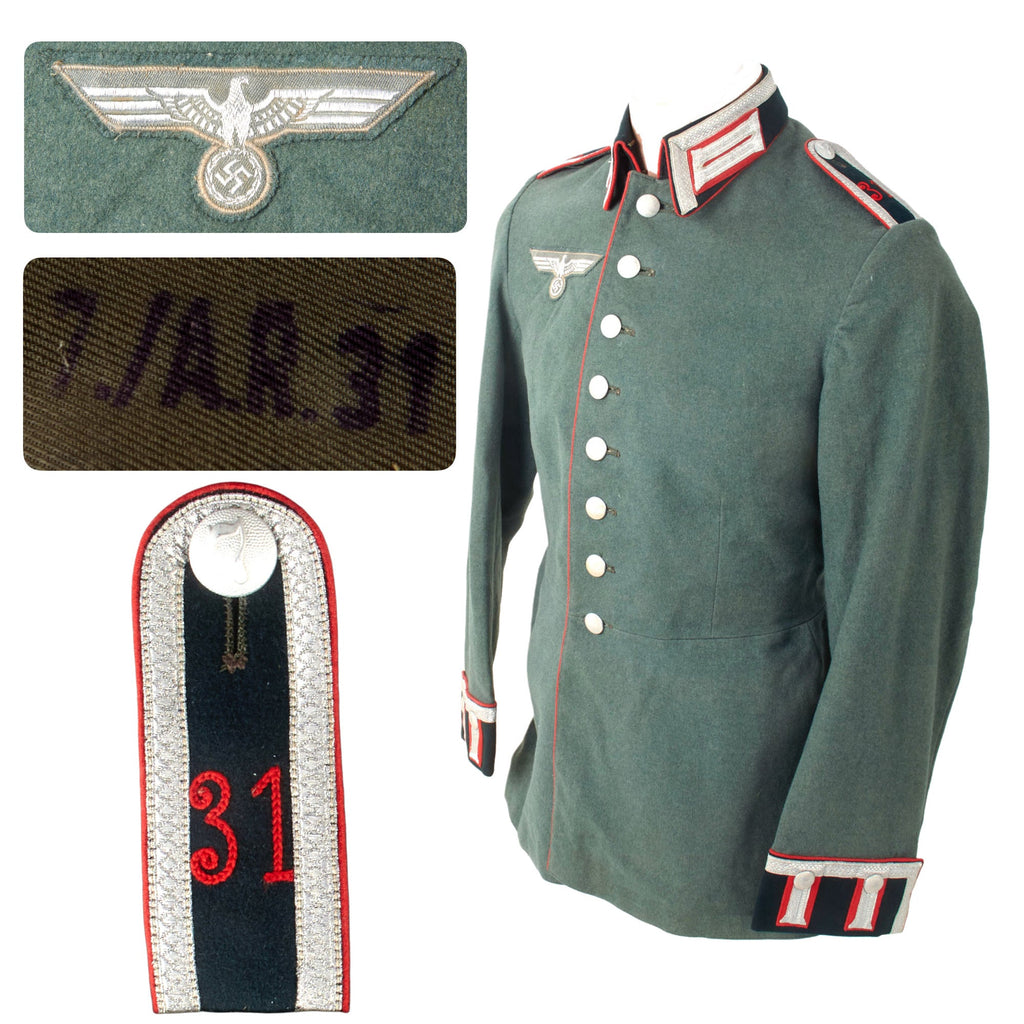 Original German WWII Heer Army 7th Company 31st Artillery Regiment Unteroffizier NCO M35 Waffenrock Dress Tunic Original Items