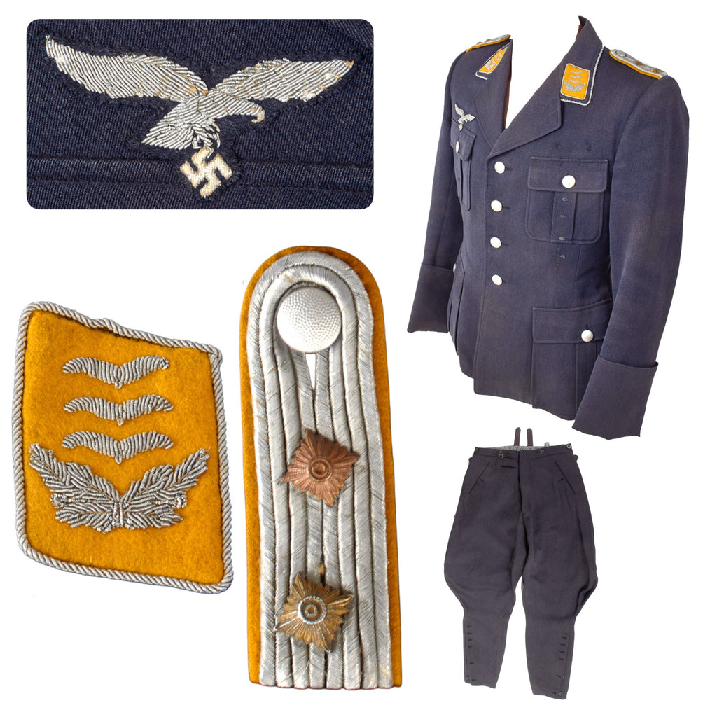 Original German WWII Luftwaffe Flight Branch Hauptmann Officer Fliegerbluse Uniform Tunic with Breeches Original Items