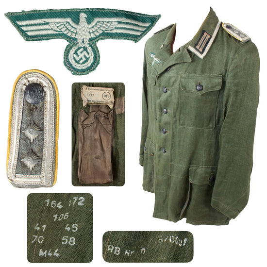 Original German WWII Heer Army Signals Oberfeldwebel NCO HBT M42 Drilljacke Combat Tunic with RBnr Markings - Dated 1944 Original Items