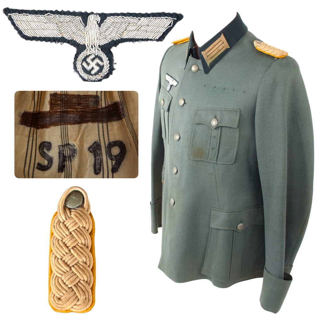 Original German WWII Named Heer Signals Officer Major’s M36 Field Tunic with Bullion Breast Eagle & Signalposten Marking Original Items