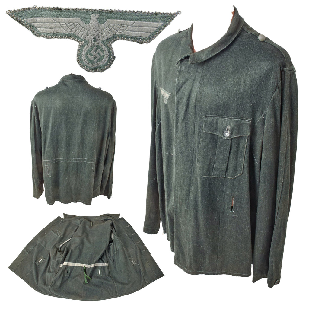 Original German WWII Heer Army HBT "Reed Green" Drilljacke Field Tunic - Extra Large Size Original Items