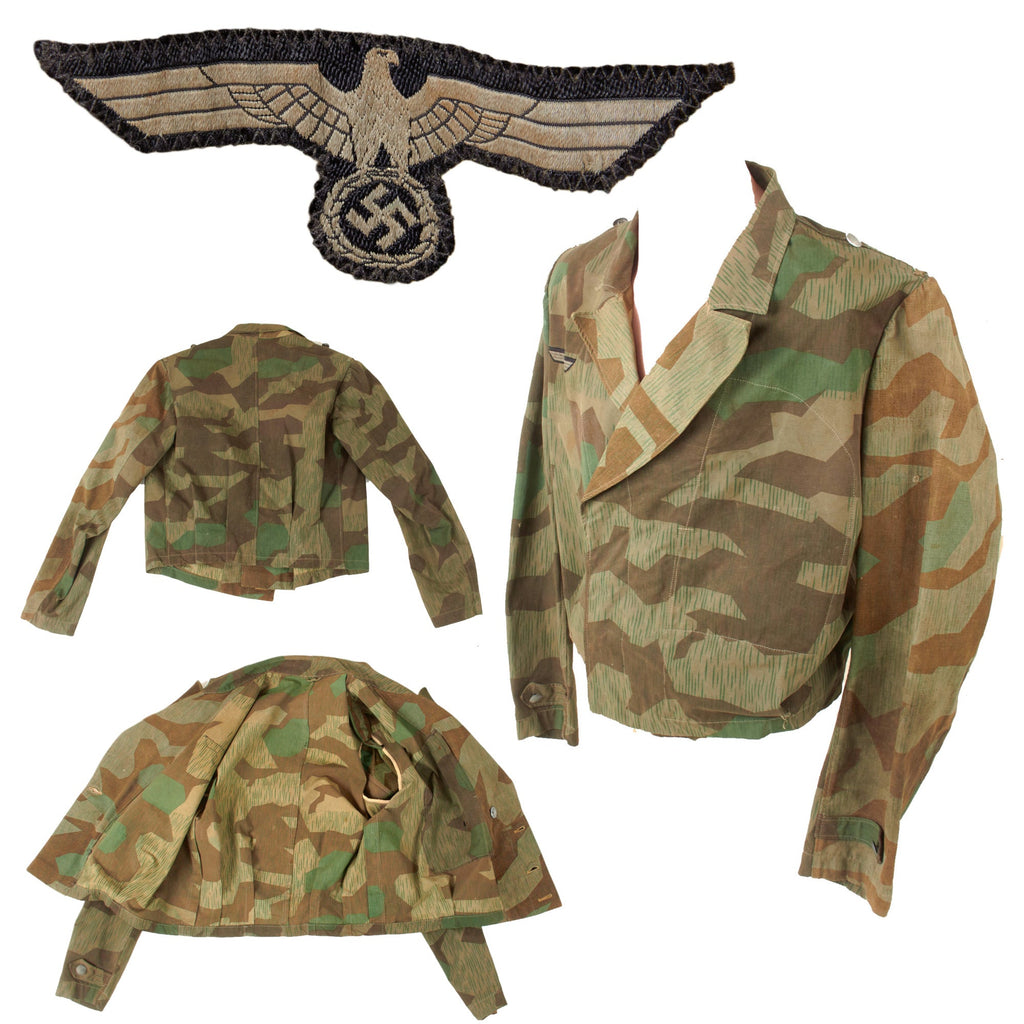 Original German WWII Field Workshop Produced Camouflage Panzer Wrap Tunic Made From Splinter Pattern Zeltbahn Fabric Original Items