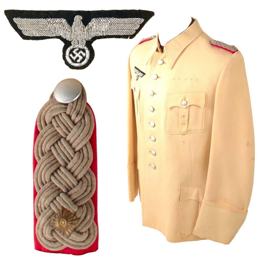 Original German WWII Heer Army Staff Oberst Officer White M36 Dress Uniform Tunic with Bullion Breast Eagle Original Items