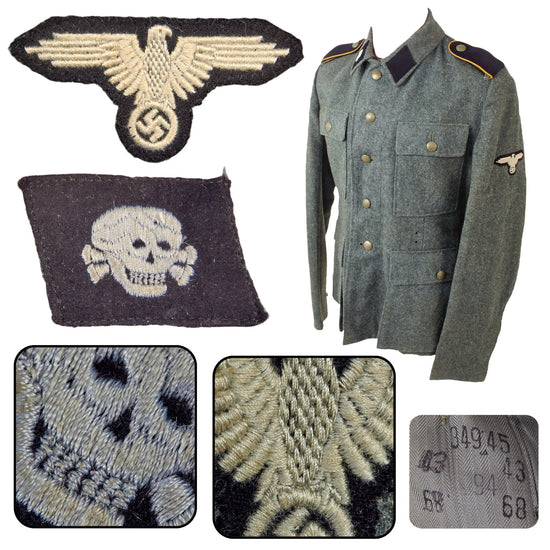Original German WWII Waffen-SS Totenkopf Division Reconnaissance Enlisted Man’s M-43 Field Tunic with Factory Markings Original Items