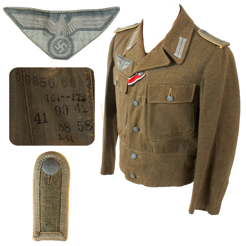 Original German WWII Heer Army Signals Unterfeldwebel NCO M44 Field Grey Wool Uniform Tunic - Dated 1944 Original Items