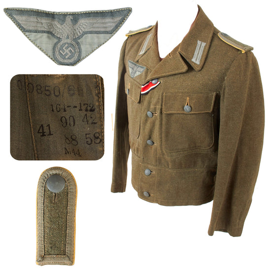 Original German WWII Heer Army Signals Unterfeldwebel NCO M44 Field Grey Wool Uniform Tunic - Dated 1944 Original Items