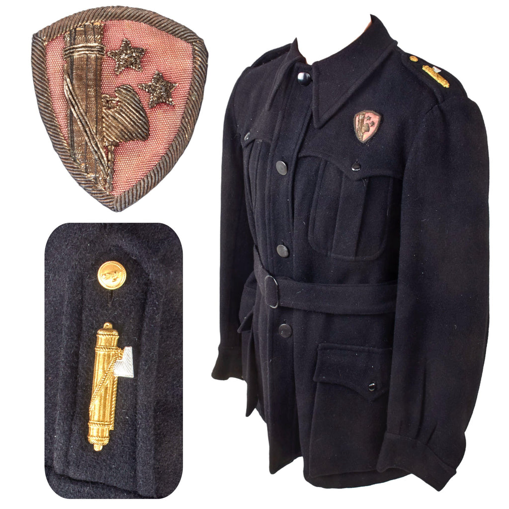 Original Italian WWII MVSN Militia Black Shirt Enlisted Men’s Uniform with Pocket Cape & Bullion Militia Unit Emblem Original Items
