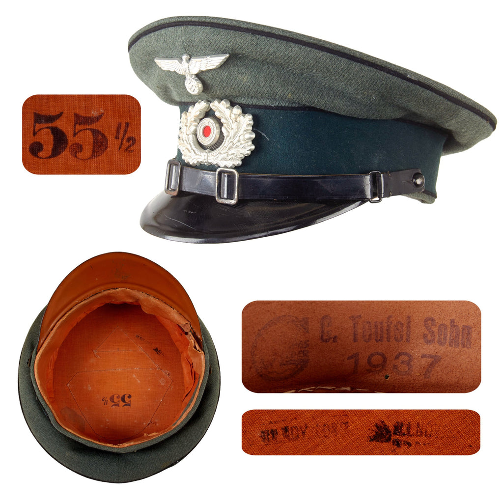 Original German WWII 1937 Dated Heer Pioneer EM/NCO Schirmmütze Visor Cap by C. Teufel Sohn - Size 55 ½ Original Items