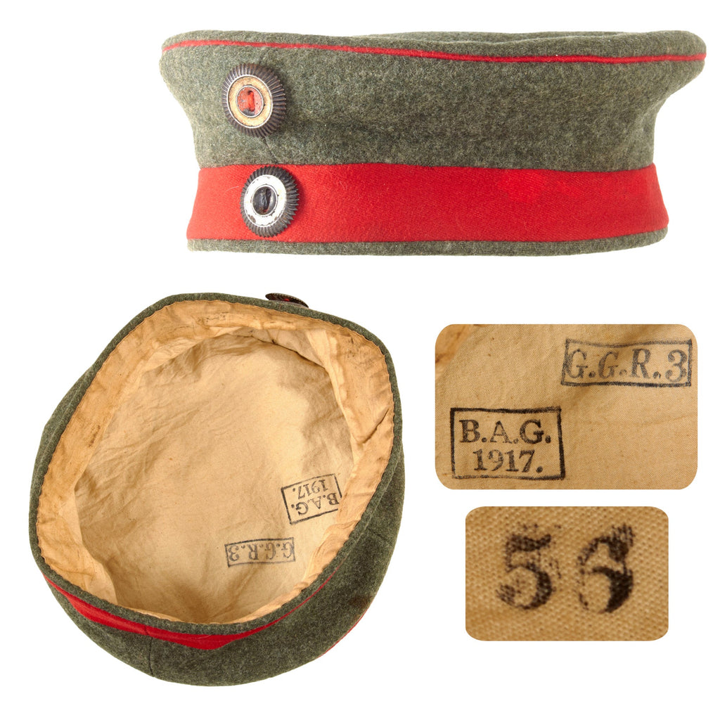 Original Imperial German WWI Unit-Marked M1907 Feldmütze Field Cap with Prussian Cockade - Königin Elisabeth Garde-Grenadier-Regiment Nr. 3 - Size 56 Original Items