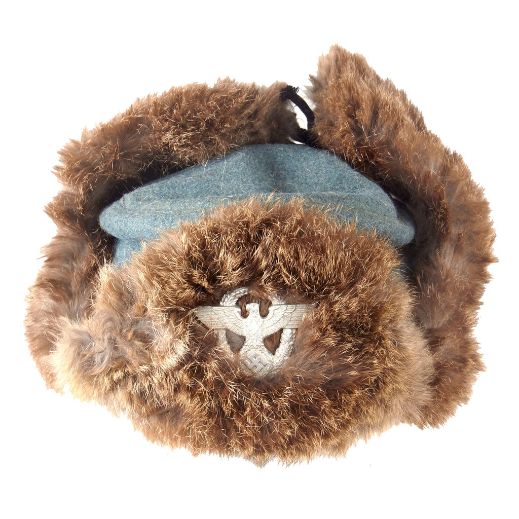 Original German WWII 1944 Dated Field Police Rabbit Fur Pelzmütze Winter Hat with RBNr. Marking - Size 58cm Original Items