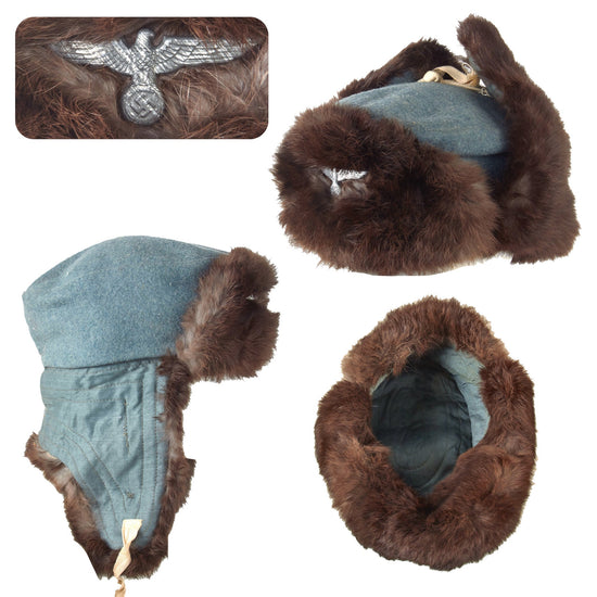 Original German WWII Eastern Front Heer Army Rabbit Fur Pelzmütze Winter Hat Original Items