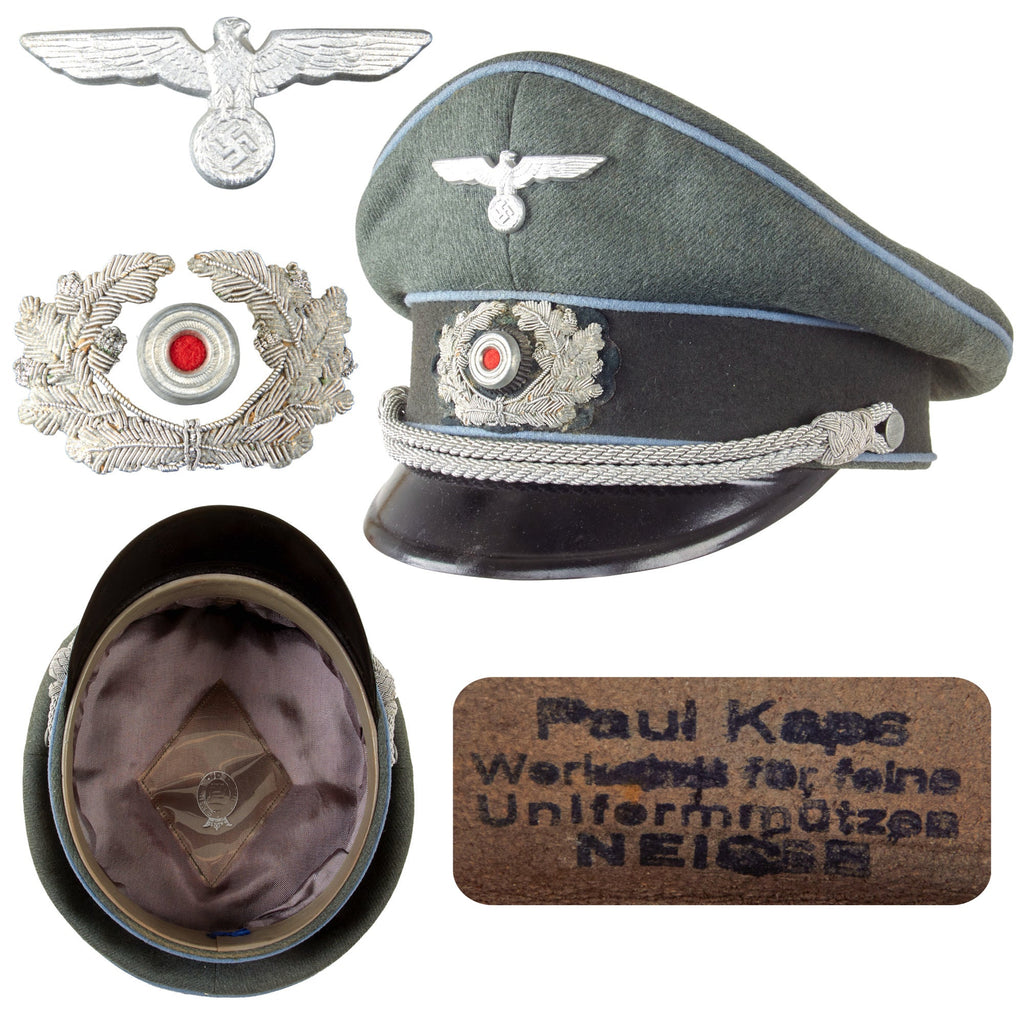 Original German WWII Heer Army Transport and Supply Troop Officers Schirmmütze Visor Crush Cap by Paul Kaps Neisse Original Items