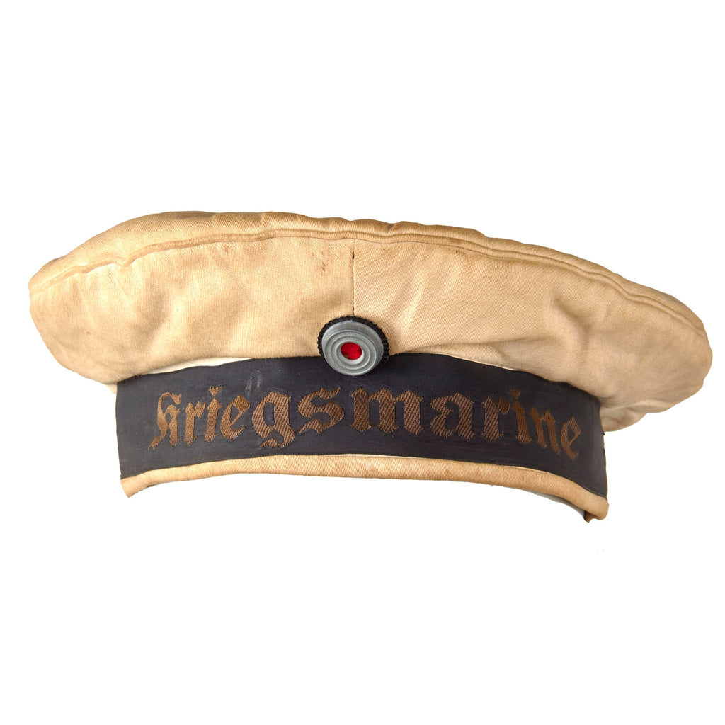 Original WWII German Navy Kriegsmarine Private Purchase White Sailor’s "Donald Duck" Flat Cap by W. Adelmann - Tellermütze Original Items
