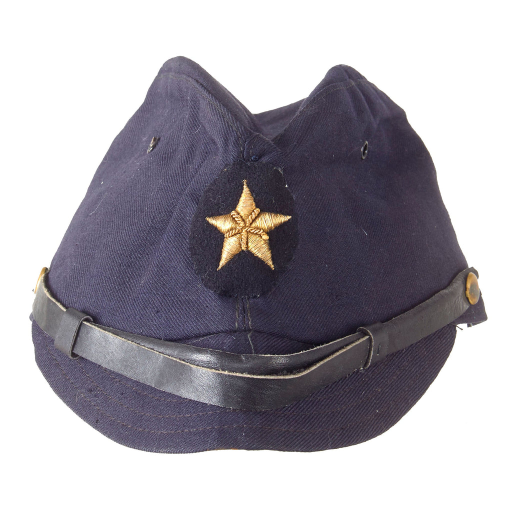 Original Japanese WWII Naval Officer’s Black Wool Forage Cap with Oilcloth Sweatband & Embroidered Officer’s Star Original Items